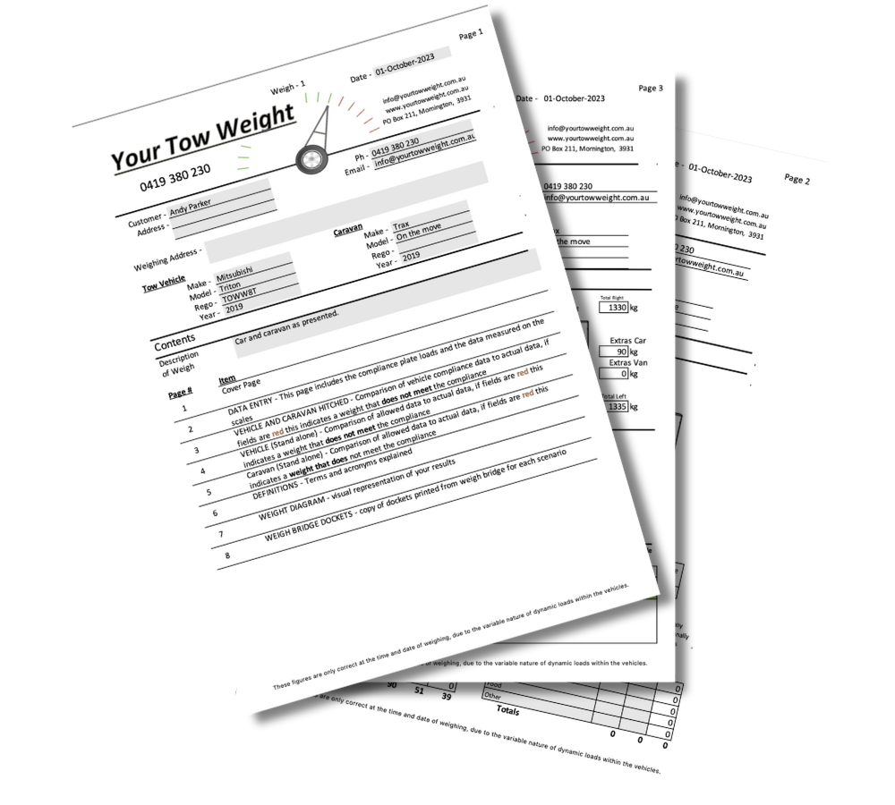 Example of a detailed boat and trailer weight report